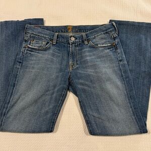 7 For All Mankind Women’s Bootcut Mid-rise Blue Denim Distressed Jeans Size 29